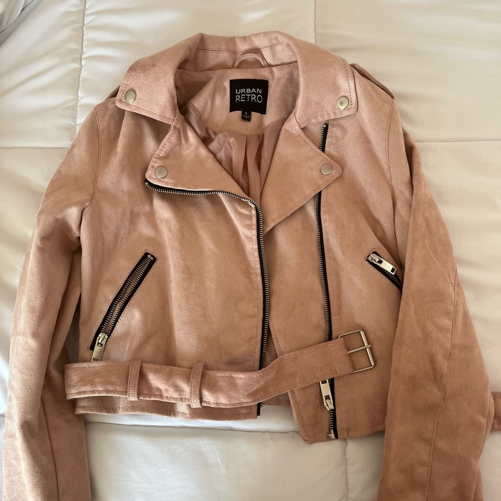Blush pink suede Moto jacket